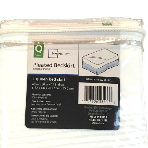 Queen Bed Skirt Pleated White 14" Drop Wrinkle Resist NWT - Picture 2 of 4